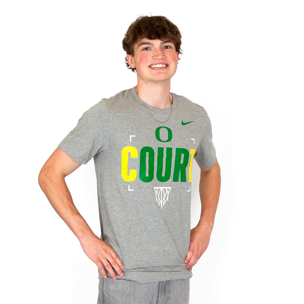 Classic Oregon O, Nike, Grey, Crew Neck, Cotton Blend, Men, Basketball, Our Court, T-Shirt, 945029